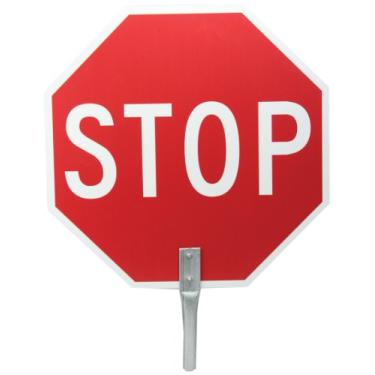 Imagem de Accuform Sinais FSP154 de alumínio não reflexivo de 45,72 cm, placa de remo com legenda "Stop/Stop", com alça de aço de 15,24 cm