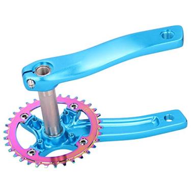 Imagem de Braço de manivela de bicicleta, pedivela de liga de auminium 34T, reinstalar velocidade única esquerda sem suporte inferior para reparo de mountain bike(Azul)
