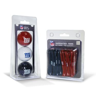 Imagem de Team Golf NFL New York Giants 3 bolas de golfe e 50 camisetas de golfe impressas com logotipo (3 unidades) e camisetas de golfe reguladas de 6 cm (50 unidades), multicoloridas