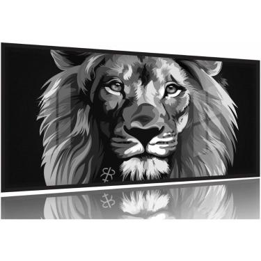 Imagem de Quadro leão de Juda Preto e branco 130x60 Moldura Preta 2x2