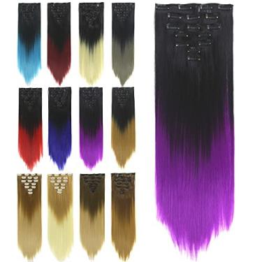 Imagem de IMISSU Conjunto de 7 peças clipe reto longo em extensões de cabelo ombre cor cabeça cheia peruca para mulheres (Ombre roxo)