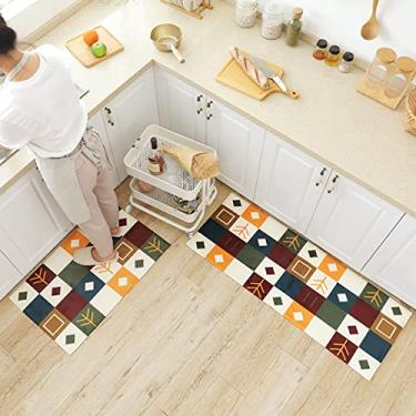 Imagem de youyoucool Tapete de cozinha, 2 peças, tapetes e tapetes de cozinha, tapete acolchoado antifadiga, conjunto de tapetes de cozinha antiderrapantes à prova d'água para cozinha, escritório, pia 40,6 x 61