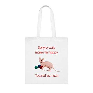 Imagem de Bolsa Sphynx Cats Make Me Happy You Not So Much, presente divertido, bolsa de ombro, bolsas reutilizáveis, cesta de Natal de aniversário, ideia de presente, Branco