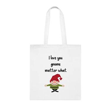 Imagem de Sacola I Love You Gnomo Matter What (Eu te amo, gnomo importa o quê, sacola divertida, bolsa de ombro, bolsas reutilizáveis, ideia de presente, Branco