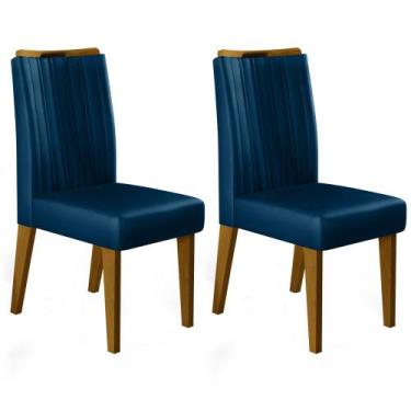 Imagem de Kit 02 Cadeiras Para Sala De Jantar Lara Canela Veludo Azul Marinho -