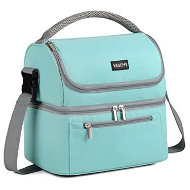 Imagem de Lancheira, VASCHY Lancheira Térmica Bolsa Térmica à Prova de Vazamento em Bolsa de Almoço com Compartimento Duplo para Homem, Mulher, 14 latas, Menta verde