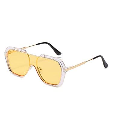 Imagem de Óculos de sol quadrado de armação grande de uma peça, óculos de sol amarelo retrô feminino, proteção para os olhos masculino, proteção uv, 7, tamanho único