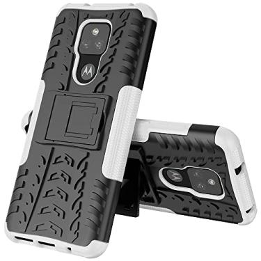 Imagem de Capa protetora ultrafina compatível com Motorola Moto G Play (2021), TPU + PC Bumper Hybrid Militar Grade Rugged Case, Capa de telefone à prova de choque com capa traseira de telefone com suporte (cor: branco)