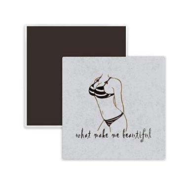 Imagem de Ilustração de beleza de biquíni padrão preto quadrado cerâmica ímã lembrança lembrança