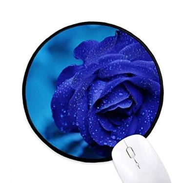 Imagem de DIYthinker Mouse pad de rosas azuis escuras flores desktop escritório tapete redondo para computador