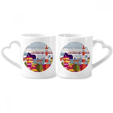 Imagem de Conjunto de canecas de porcelana para casais japoneses famosos locais com alça de coração