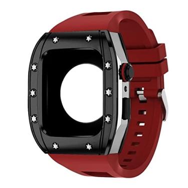 Imagem de KANUZ Kit de modificação de luxo pulseira para Apple Watch Band 45mm 44mm Pulseira de borracha capa para Apple Watch Series 8 7 6 5 4 SE acessórios (Cor: L, Tamanho: 45MM)