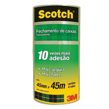 Imagem de Fita Empacotamento Scotch Transparente 45mm x 45m 3M - Embalagem com 4 unidades