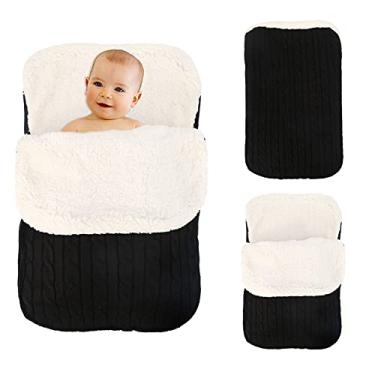 Imagem de Oenbopo Cobertor para bebês recém-nascidos, cobertor de malha grosso para bebês de tricô macio, quente, cobertor de lã, saco de dormir, saco de dormir, carrinho unissex, para meninos e meninas de 0 a 12 meses, Preto, Small