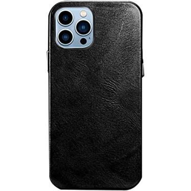 Imagem de IOTUP Capa para iPhone 14 Pro Max Slim Soft Couro Genuíno Capa de Telefone Vintage Cera de Óleo Couro de Vaca Capa Protetora à Prova de Choque, Suporte Carregamento Magnético Sem Fio (Cor: Preto)