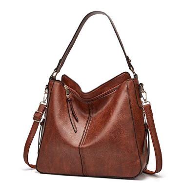 Imagem de Bolsa Feminina Saco de Mão Saco para Ombro Saco de Corpo Cruzado Retro-iluminado Saco de Couro Tot Grande Capacidade (Marrom)