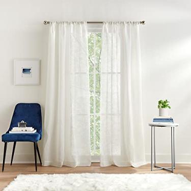 Imagem de Tommy Hilfiger Cortinas – risca – 2 painéis – 127 x 213 cm – bolso para varão – cortinas transparentes para janela para sala de estar quarto – par de painéis, 213 cm, branco
