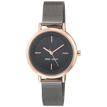 Imagem de Nine West Relógio feminino com pulseira de malha, Cinza escuro gunmetal cinza/ouro rosa, Japonês
