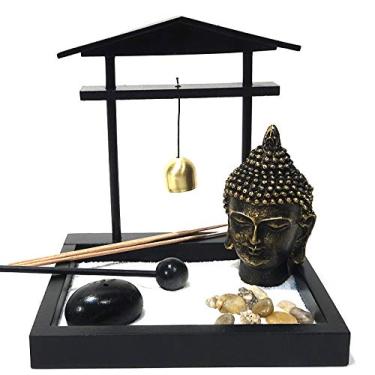 Imagem de Jardim Zen com Buda, Sino e Incenso - Preto e Dourado
