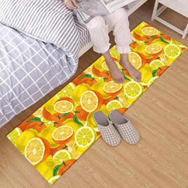Imagem de Tapetes de área de frutas frescas HVEST tapete de aquarela laranja e limão antiderrapante para área de corredor, sala de estar, quarto, cozinha, tapete (3,5 x 10 cm)