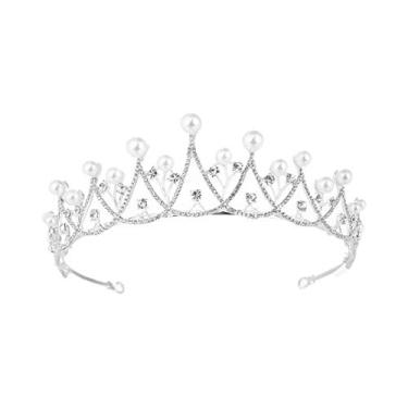 Imagem de Coroa De Strass Pérola Tiaras De Casamento Capacete Tiara De Princesa Coroas Decorativas Coroas De Concurso Faixa De Tiara Pérola De Cristal Acessórios Senhorita Doce Branco