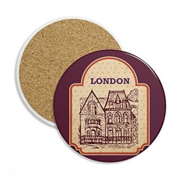 Imagem de Building Sketch UK London Stamp Porta-copos Caneca de proteção de mesa Pedra absorvente