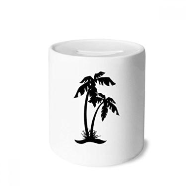 Imagem de DIYthinker Caixa de dinheiro preta com contorno de praia de coqueiro, porta-moedas de cerâmica, presente de cofrinho