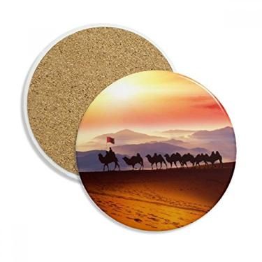 Imagem de Flag Journey Caneca de seda, camelo, deserto, porta-copos de deserto, pedra absorvente de proteção de mesa