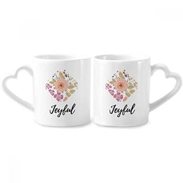 Imagem de Conjunto de canecas de porcelana para casal de tintas de plantas de flor Dahlia com alça de coração