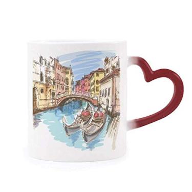 Imagem de Caneca Itália com paisagem de Veneza, pintura de aquarela sensível ao calor, caneca de grés que muda de cor vermelha