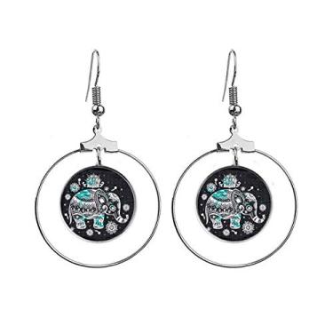 Imagem de Brincos Nation Elefante Flor Preto Azul Animal Pingente Argola Joias Círculo Gota