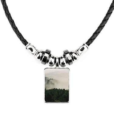Imagem de DIYthinker Colar Mountain Fog Floresta Céu Nuvem Joia Torque Pingente de corda de couro