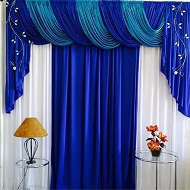 Imagem de Cortina Romantic para Varão em Malha 3,00m x 2,60m Sala Quarto - Azul