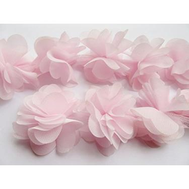 Imagem de YYCRAFT 4,5 metros 6,3 cm 3D chiffon flor rendas enfeites de noiva buquês de flores cluster flor DIY costura (rosa bebê)