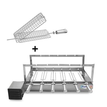 Imagem de Kit Grill Inox Churrasqueira com 6 Espetos Tridente + Espeto Grelha - Pratic Metal
