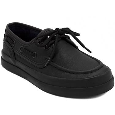Imagem de Nautica Sapato infantil Spinnaker jovem casual loafer 2 olhos renda (criança pequena/criança grande), Todo preto, 6 Big Kid