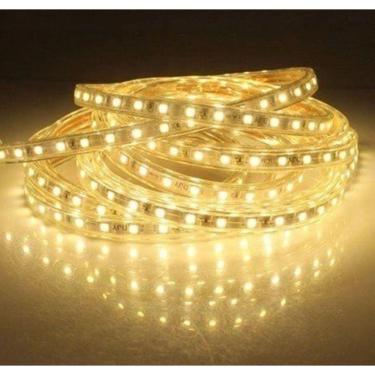 Imagem de FITA LED Mangueira Led 5050 Branca Quente Chata 50 Metros com 5 conector 110v  Sancas, quartos, cozinha área externa