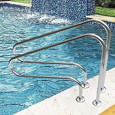 Imagem de Corrimão de segurança de piscina 80 * 80 cm Trilho de piscina, trilhos de piscina 304 corrimão de segurança de aço inoxidável prata para piscina entrada inclinada spa parque aquático