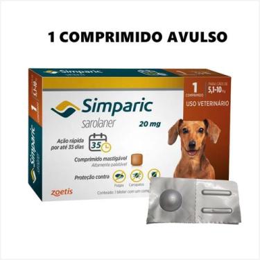 Imagem de Antipulgas Para Cachorros Simparic 1 Comprimido 20Mg - 5,1Kg A 10Kg -
