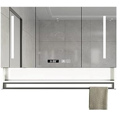 Imagem de Armário De Remédios Para Banheiro, Espelho LED De 36 X 28 Pol., Armário De Espelho De Parede Antiembaçante, Armazenamento Multiuso, Armário De Espelho De Banheiro Moderno Com Barra De Toalha,Branc