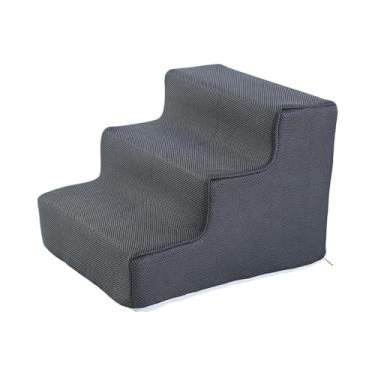 Imagem de IEUDNS Escadas para cães, escadas para animais de estimação, rampa para cães, capa removível, resistente, rampa para cachorros, esponja de alta densidade, S 3 Passos Cinzento Escuro