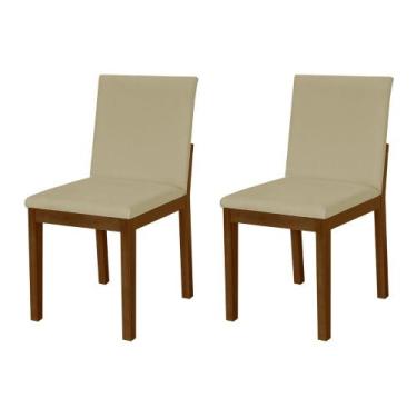 Imagem de Kit 2 Cadeiras De Jantar Luxo Pérola Estofadas Em Veludo Bege Base Mad