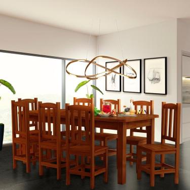 Imagem de Conjunto Sala De Jantar Mesa E 8 Cadeiras Madeira Maciça 200 x 88 cm Castanho Refy Shop JM