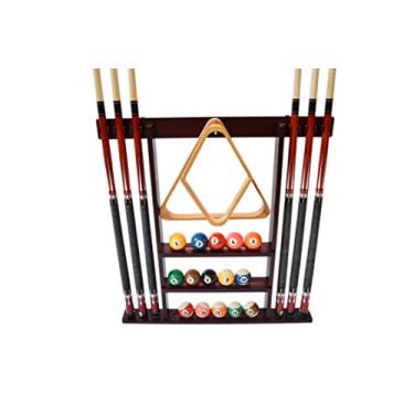 Imagem de 6 Tacos de Piscina – Suporte de Parede Bastão de Bilhar Acabamento em Mogno para Taco de Piscina