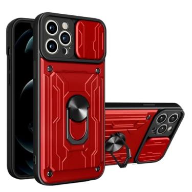 Imagem de Para iphone 14 pro max slide cartão slot armadura caso para 13 12 11 pro xr x xs max push janela anel magnético capa, vermelho, para iphone aa
