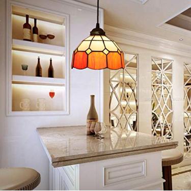 Imagem de Luminária pendente estilo Tiffany, luminária pendente para sala de jantar, luminária suspensa para corredor com abajur de vitral quadrado vintage de treliça quadrada de 20 cm, lustre interno 110-240 V