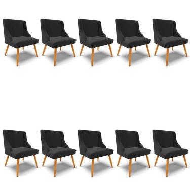 Imagem de Kit 10 Cadeiras Estofadas Para Sala De Jantar Pés Palito Lia Veludo Preto - Ibiza
