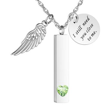 Imagem de XIUDA Joias de cremação para cinzas com pingente de asa de anjo colar de urna de barra vertical de aço inoxidável pingente de lembrança para mulheres, Aço inoxidável, Sem Pedra Preciosa