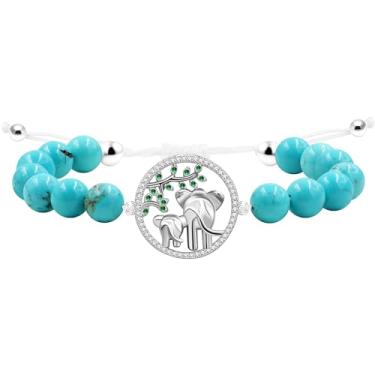 Imagem de Oneress Requintada pulseira circular de elefante de mãe e bebê banhada a platina oca feminina pulseira de ramo e folha de zircão verde, presente para mãe e avó no dia das mães, Medium, Latão, Zircônia