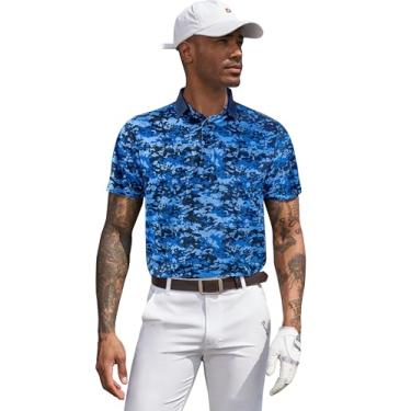 Imagem de Derminpro Camisas masculinas camufladas de golfe com absorção de umidade, manga curta/longa, polo de golfe, Camuflagem azul 433, XXG